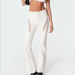 ENGINE WHITE FLARED TIE JEANS